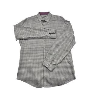 Bar III Mens Gray Windowpane Plaid Long Sleeve Dress Shirt Size L 16.5 34-35